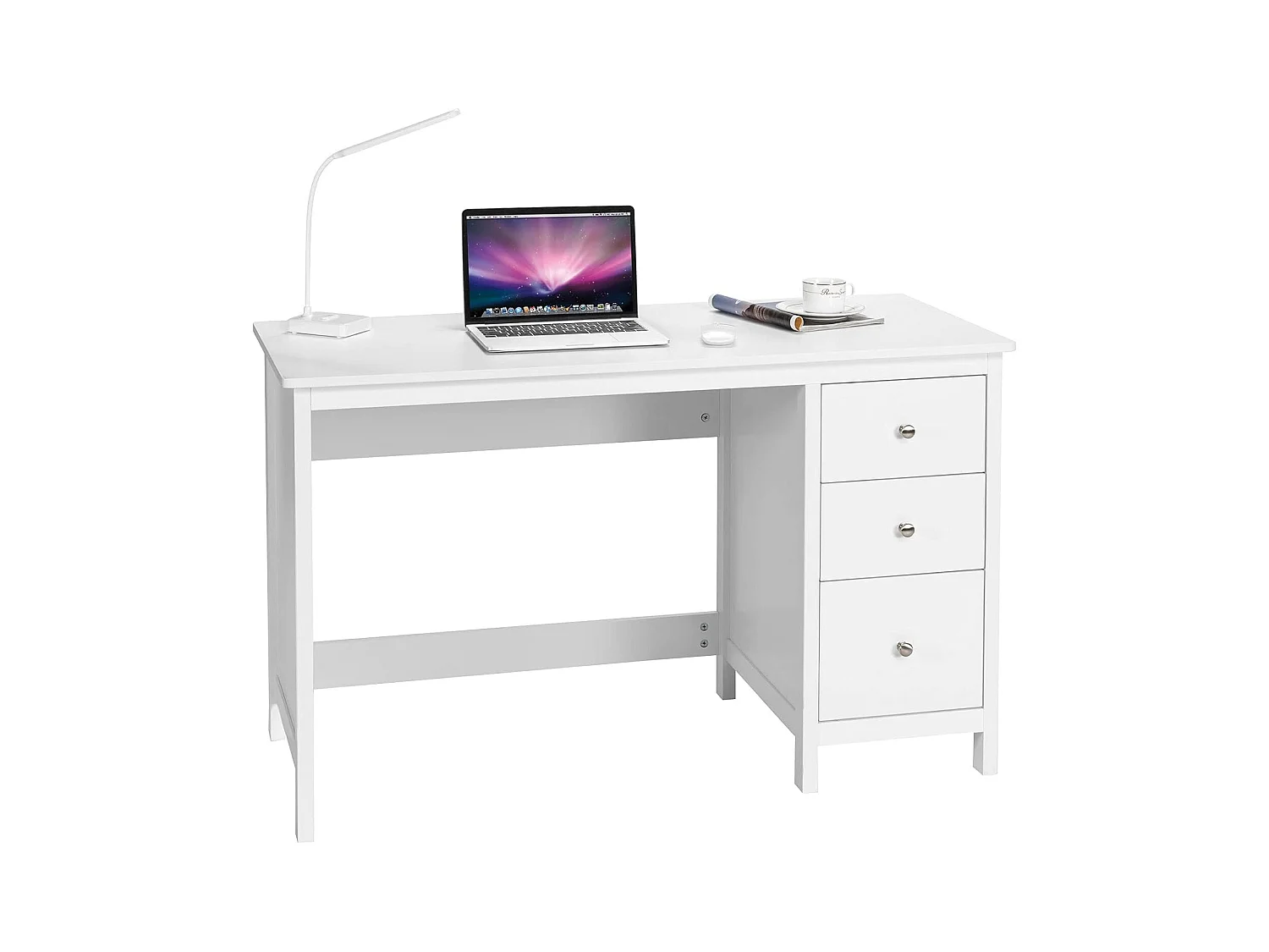 Bureau d'Ordinateur, Table de Bureau avec 3 Tiroirs de Rangement, Bureau d'Écriture, Table d'Étude, Postes de Travail pour Chambre, Bureau, 50 x 120 x 75 cm (Blanc)