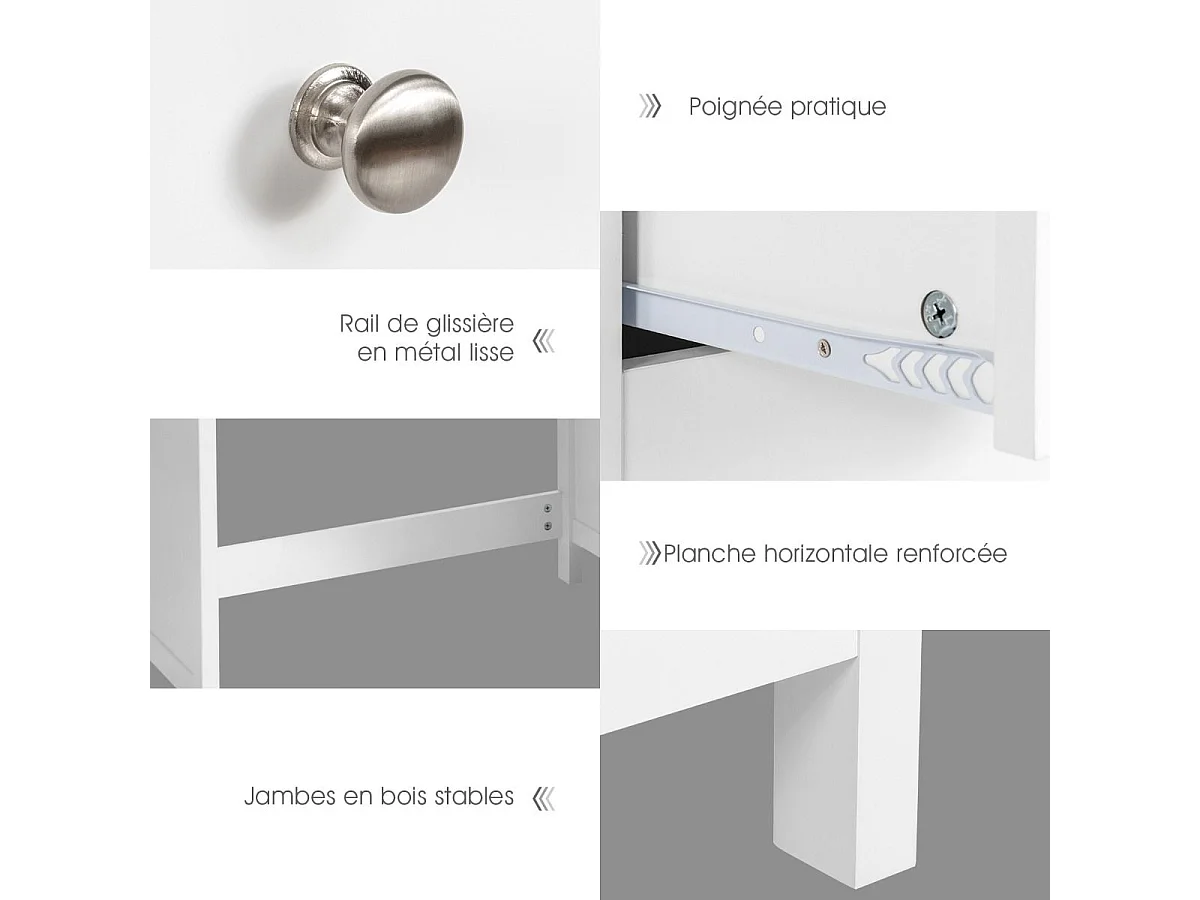 Bureau d'Ordinateur, Table de Bureau avec 3 Tiroirs de Rangement, Bureau d'Écriture, Table d'Étude, Postes de Travail pour Chambre, Bureau, 50 x 120 x 75 cm (Blanc)