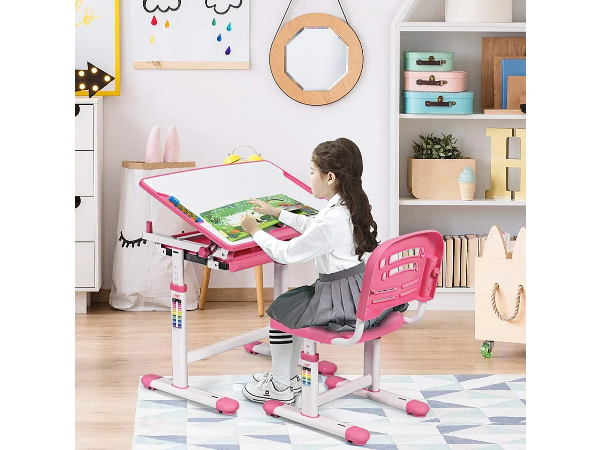 Bureau et Chaise Ensemble pour Enfants Ensemble Table Chaise Réglable en Hauteur avec Tiroir Inclinables