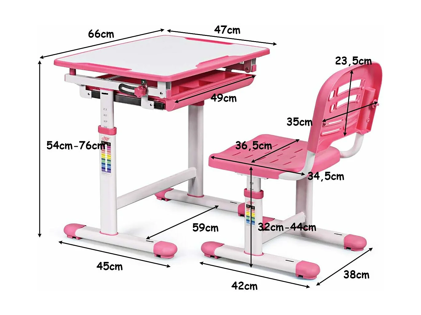 Bureau et Chaise Ensemble pour Enfants Ensemble Table Chaise Réglable en Hauteur avec Tiroir Inclinables