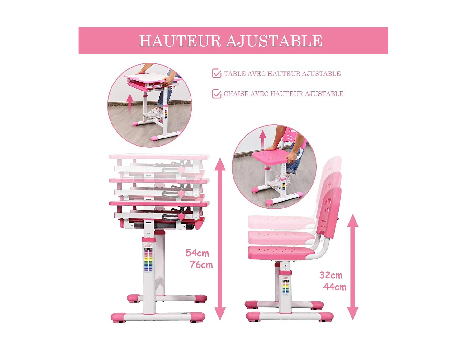 Bureau et Chaise Ensemble pour Enfants Ensemble Table Chaise Réglable en Hauteur avec Tiroir Inclinables