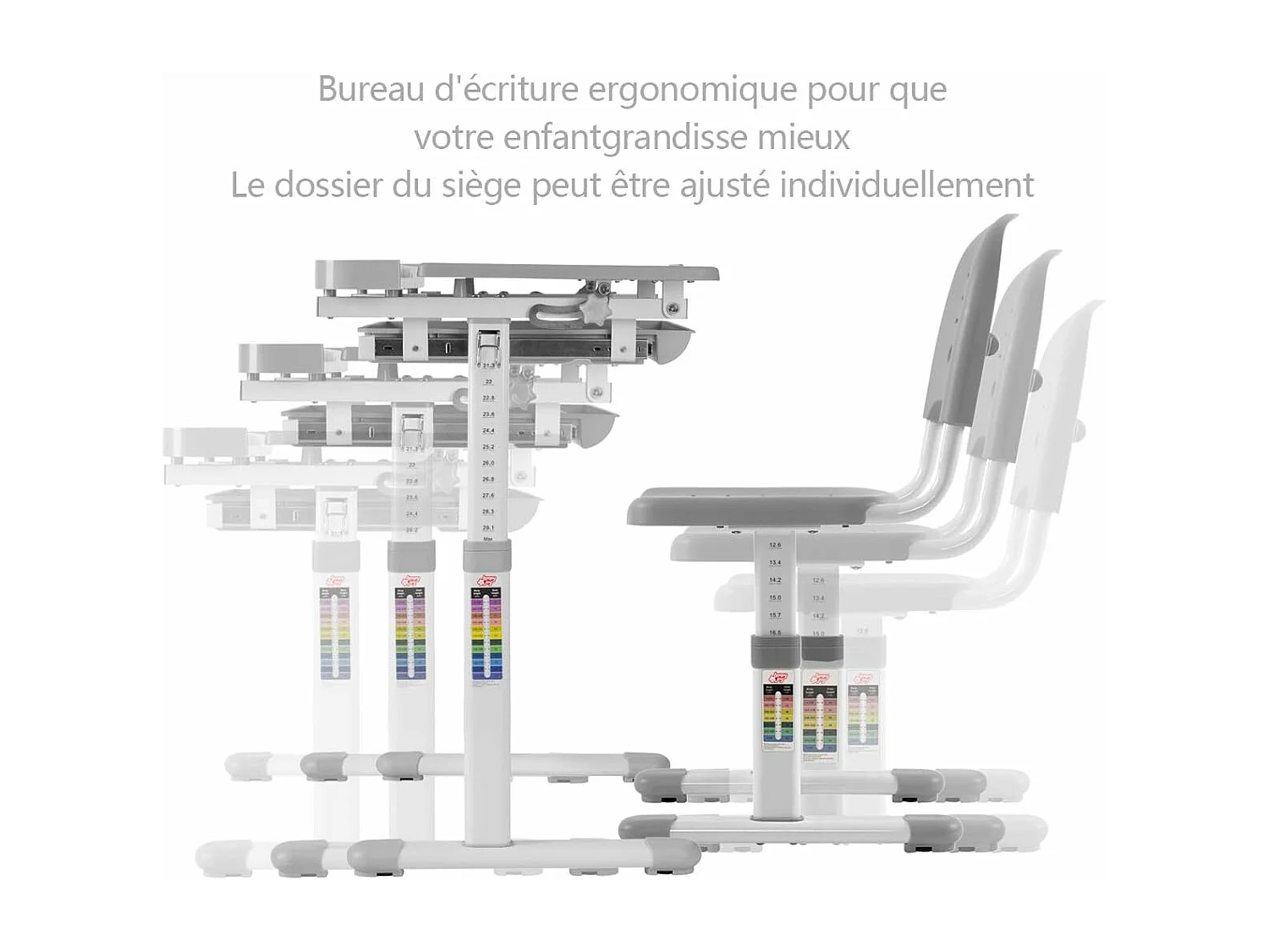 Bureau Enfant, Ensemble Table et Chaise pour Enfants avec Tiroir Hauteur Ajustable (Gris)