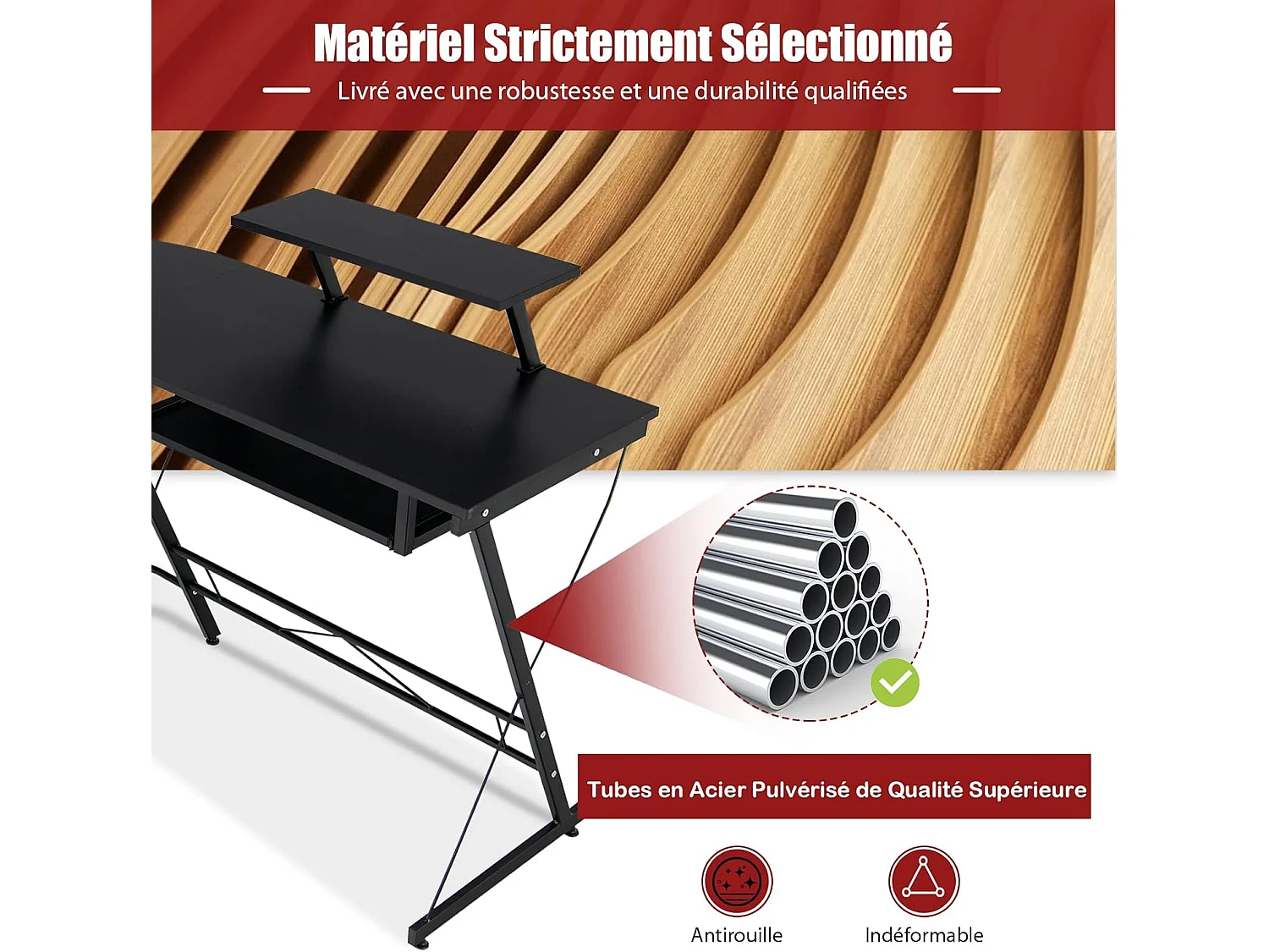 Bureau d'angle Table en Forme de L pour Ordinateur 126,5 x 130 x 94 CM avec Rangement pour CPU, Etagère Amovible pour Ecran et Plateau Coulissant pour Clavier