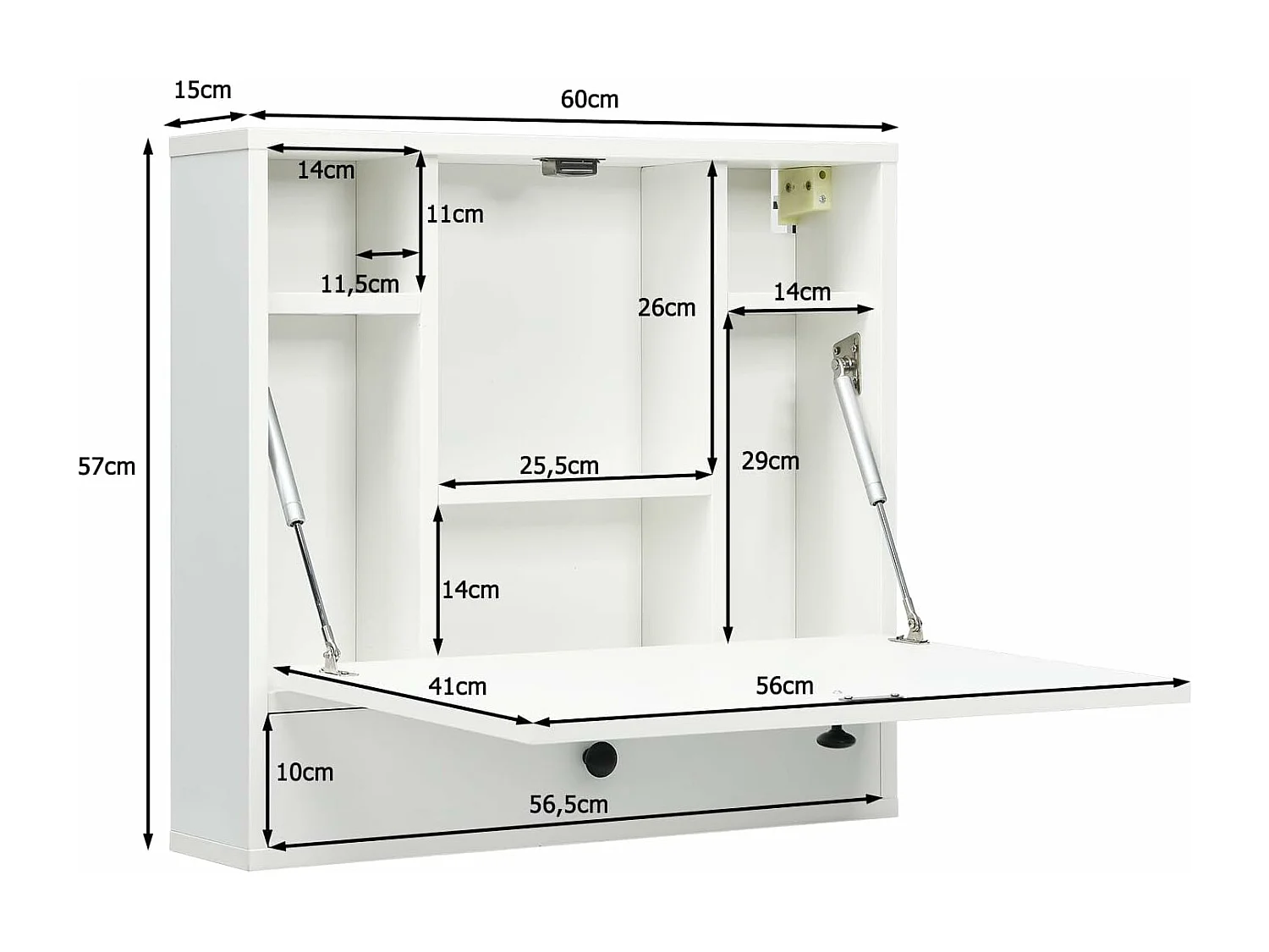 Bureau Mural Rabattable pour Ordinateur Portable, Armoire avec Plateau Murale, avec Étagères Intégrée (Blanc)