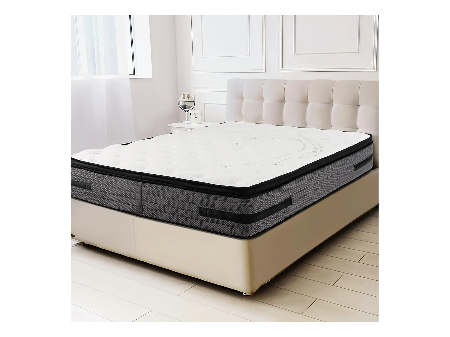 Matelas Hybride Infusé de Gel Frais H2 140x200 cm, Mousse à Mémoire, Épaisseur32 cm, Housse en Tissu Tricoté Doux, Soutien à 7 Zones, Ultra Doux