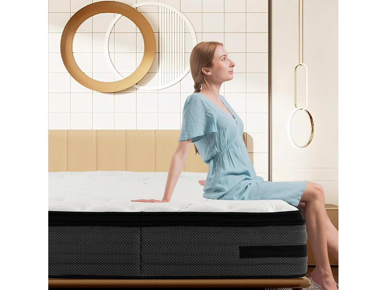 Matelas Hybride Infusé de Gel Frais H2 140x200 cm, Mousse à Mémoire, Épaisseur32 cm, Housse en Tissu Tricoté Doux, Soutien à 7 Zones, Ultra Doux