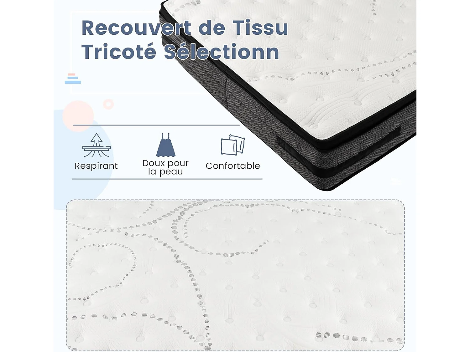 Matelas Hybride Infusé de Gel Frais H2 140x200 cm, Mousse à Mémoire, Épaisseur32 cm, Housse en Tissu Tricoté Doux, Soutien à 7 Zones, Ultra Doux