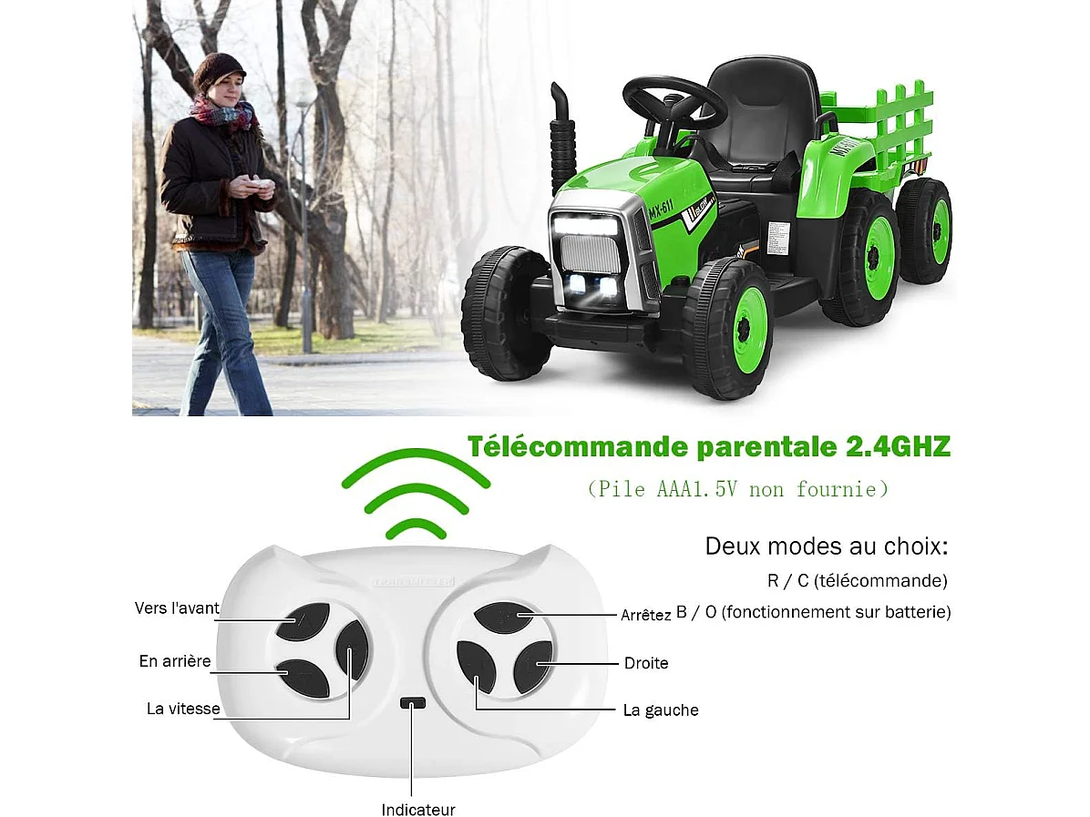 Tracteur à 3 Vitesses avec Remorque Amovible