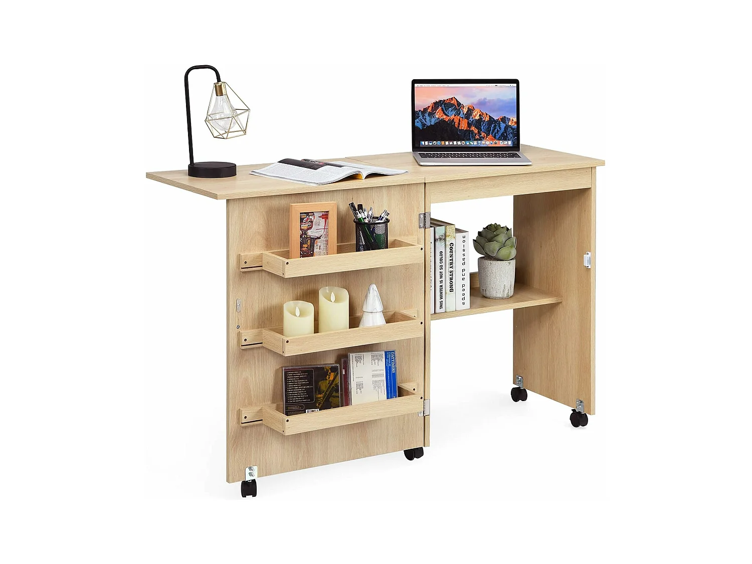 Armoire pour Machine à Coudre Pliante, Table de Couture avec 3 Etagères pour Bobines et roulettes verrouillables en Bois