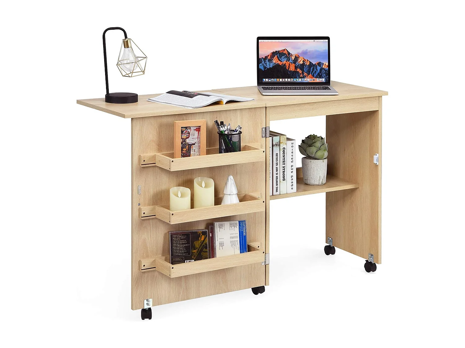 Armoire pour Machine à Coudre Pliante, Table de Couture avec 3 Etagères pour Bobines et roulettes verrouillables en Bois