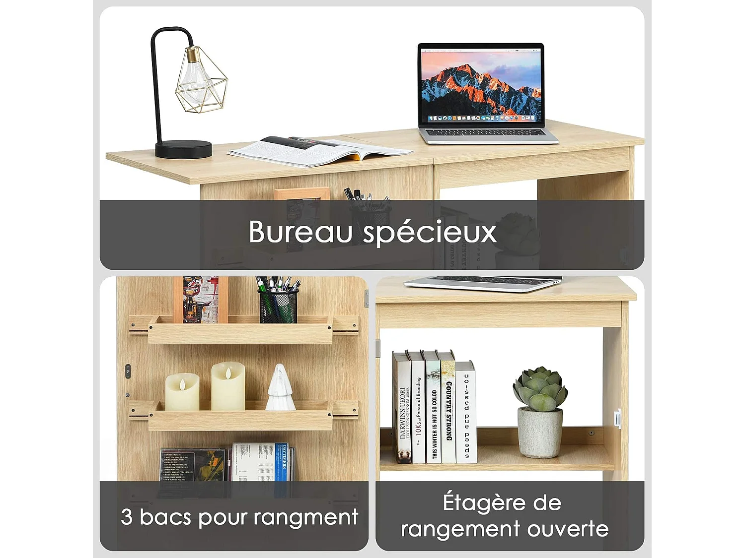 Armoire pour Machine à Coudre Pliante, Table de Couture avec 3 Etagères pour Bobines et roulettes verrouillables en Bois