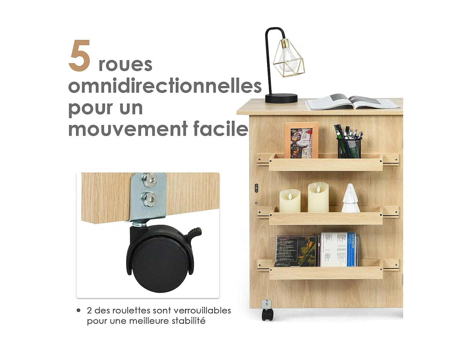 Armoire pour Machine à Coudre Pliante, Table de Couture avec 3 Etagères pour Bobines et roulettes verrouillables en Bois