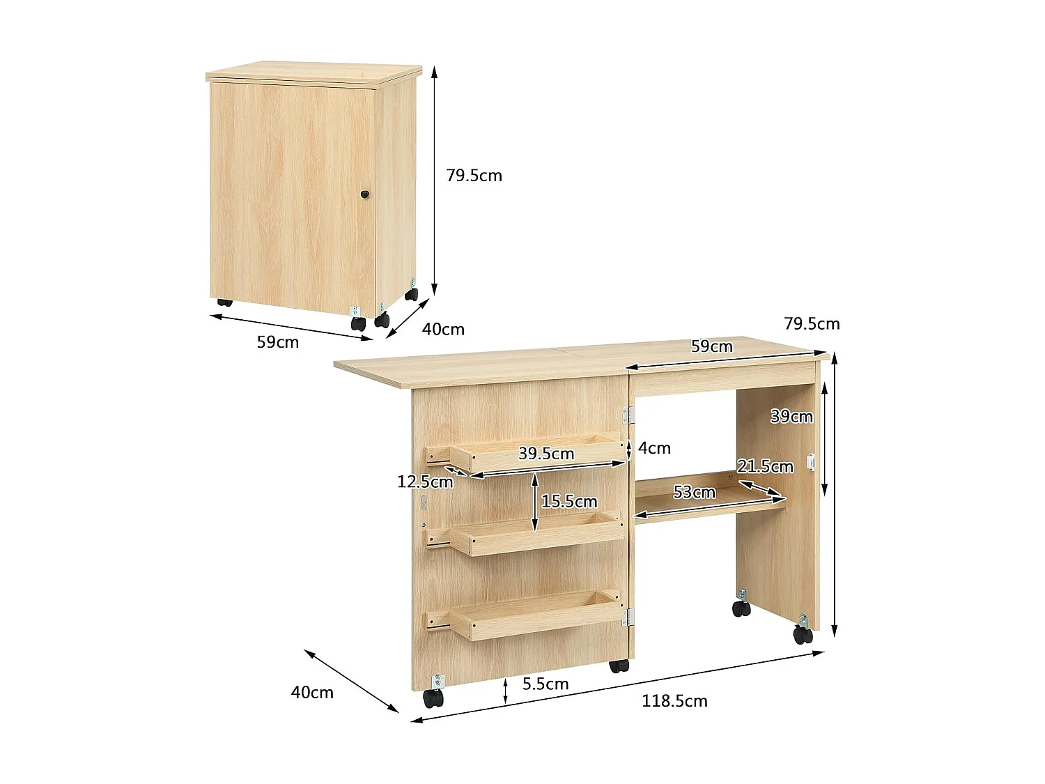 Armoire pour Machine à Coudre Pliante, Table de Couture avec 3 Etagères pour Bobines et roulettes verrouillables en Bois
