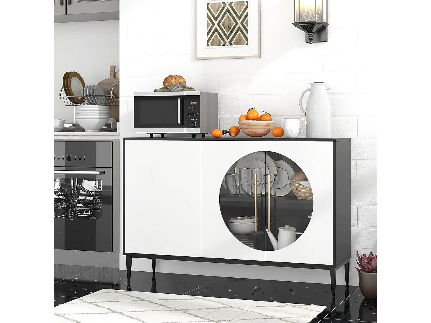 Armoire Cuisine Bas, Buffet Cuisine Moderne 120CM, Placards à Portes Vitrées, Étagère Réglable, 4 Pieds en Métal, Meuble Rangement Design pour Salon, Chambre