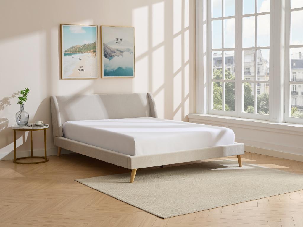 Lit scandinave 180 x 200 cm - Tissu - Beige - BENEDICTE