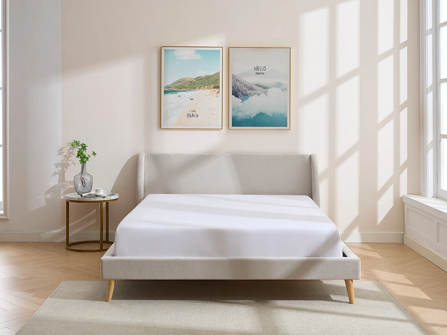 Scandinavisch bed 180 x 200 cm - Stof - Beige - BENEDICTE