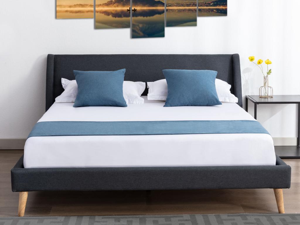 Lit scandinave 180 x 200 cm - Tissu - Gris anthracite - BENEDICTE