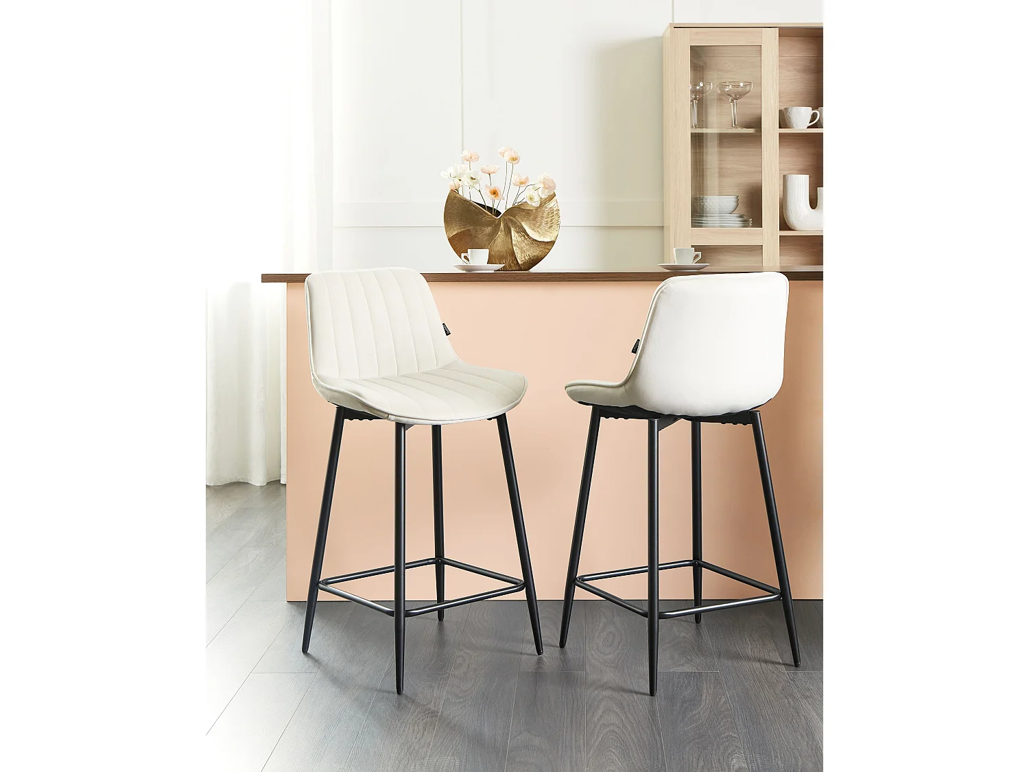 Lot de 2 chaises de bar DUBROVNIK Velours Beige clair