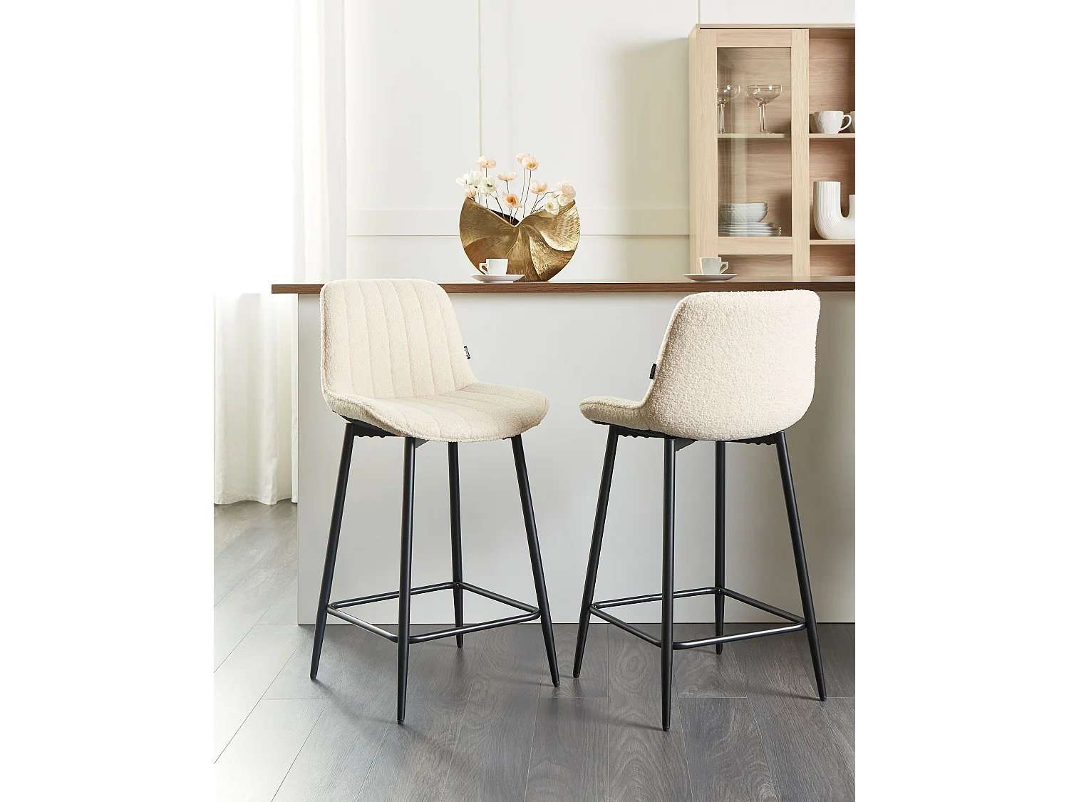 Lot de 2 chaises de bar DUBROVNIK Bouclé Beige clair