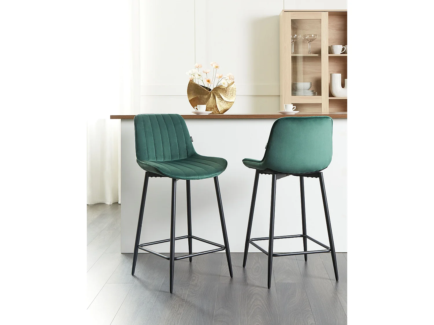 Lot de 2 chaises de bar DUBROVNIK Velours Vert émeraude