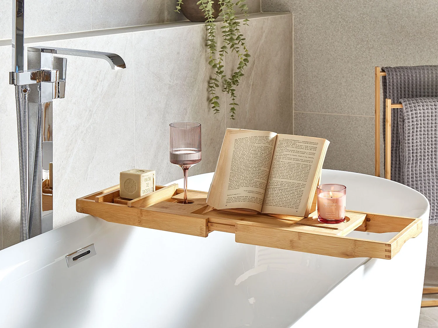 Bambusowa półka na wannę jasne drewno LOWES