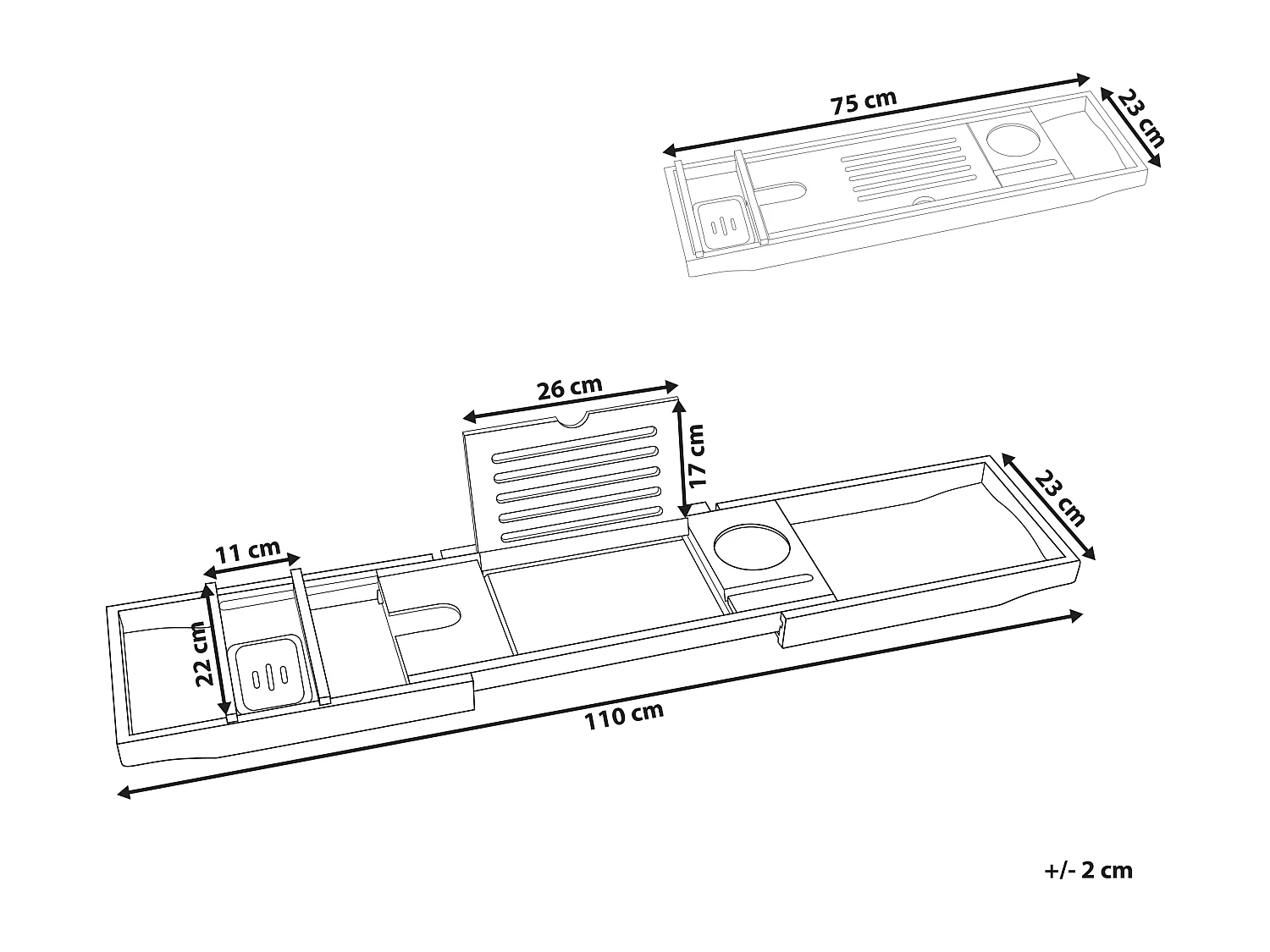 Bambusowa półka na wannę jasne drewno LOWES
