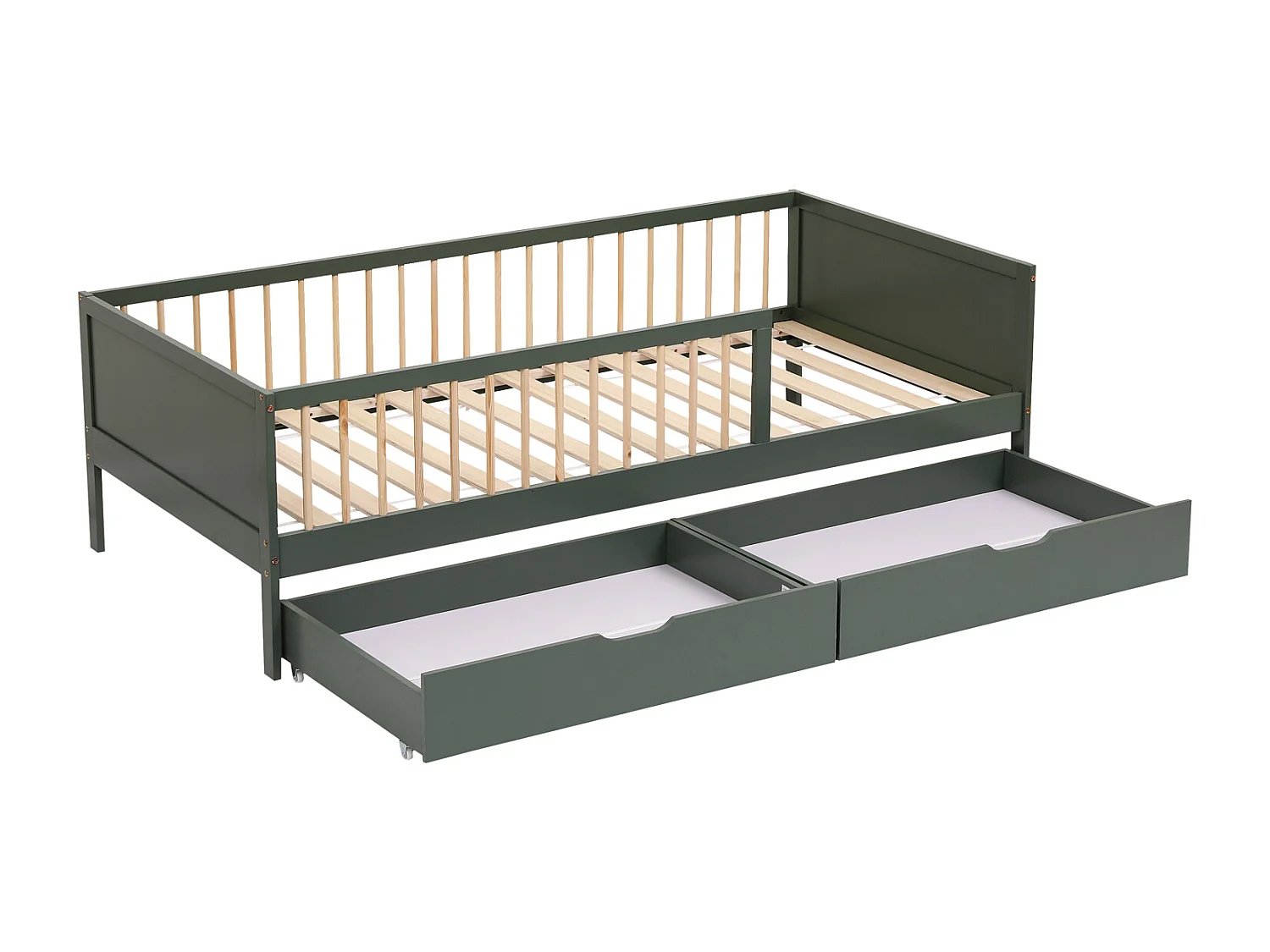 Lit pour enfant 190x90cm vert avec tiroirs ADAM - HAPPY GARDEN