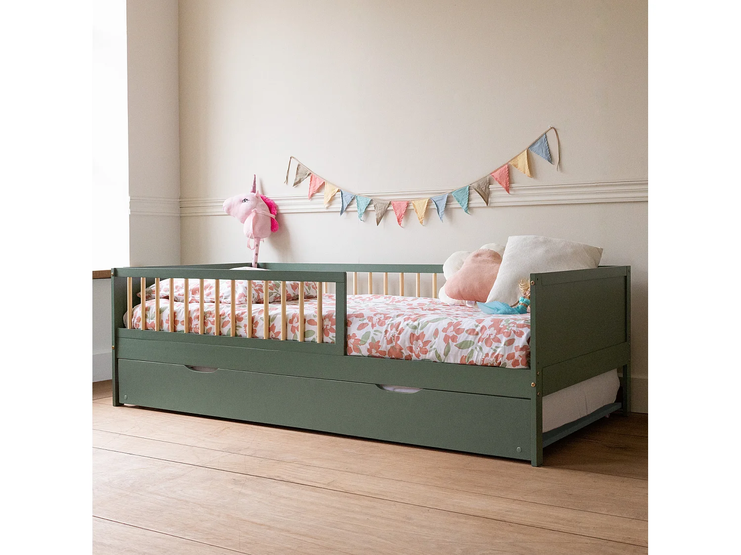 Lit gigogne pour enfant 190x90cm vert ADAM - HAPPY GARDEN