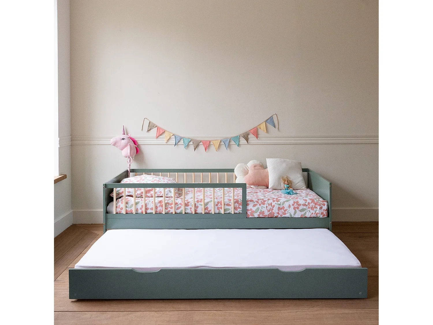 Lit gigogne pour enfant 190x90cm vert ADAM - HAPPY GARDEN