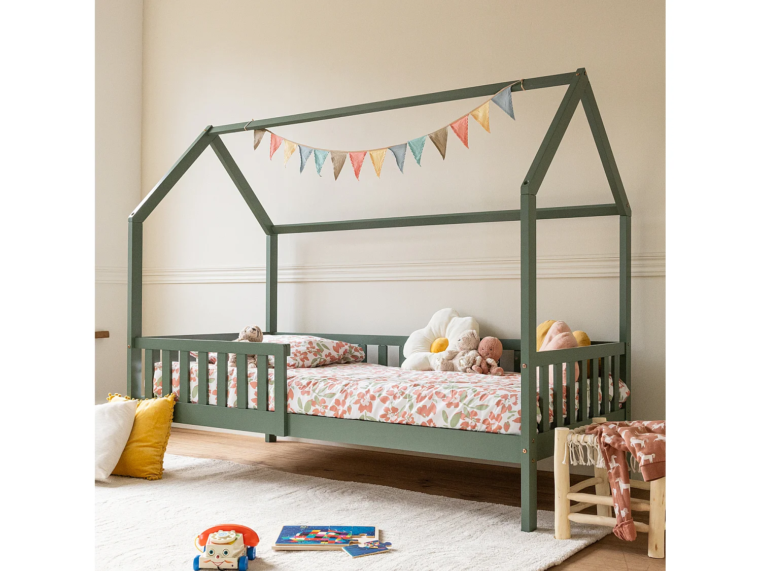 Lit cabane pour enfant 190x90cm vert MARCEAU - HAPPY GARDEN