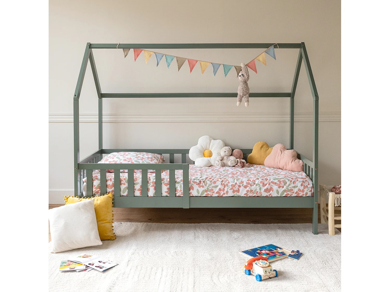 Lit cabane pour enfant 190x90cm vert MARCEAU - HAPPY GARDEN