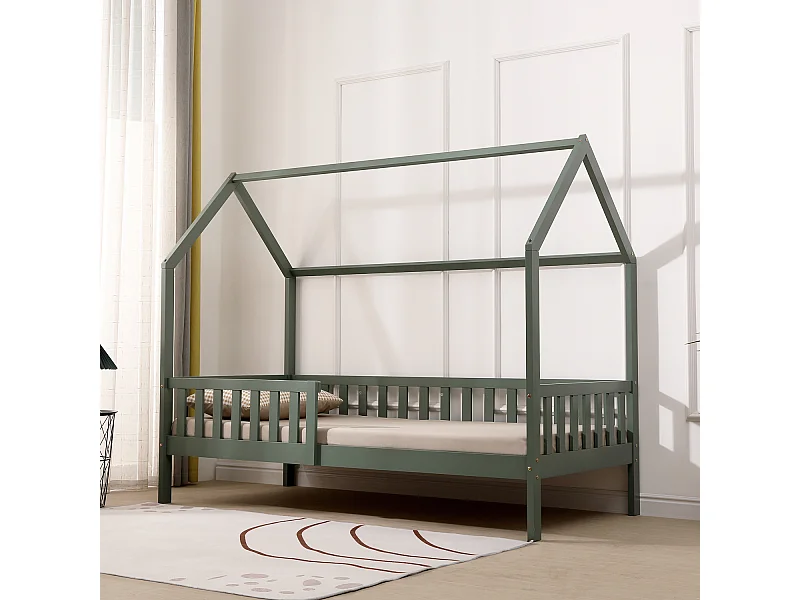 Lit cabane pour enfant 190x90cm vert MARCEAU - HAPPY GARDEN