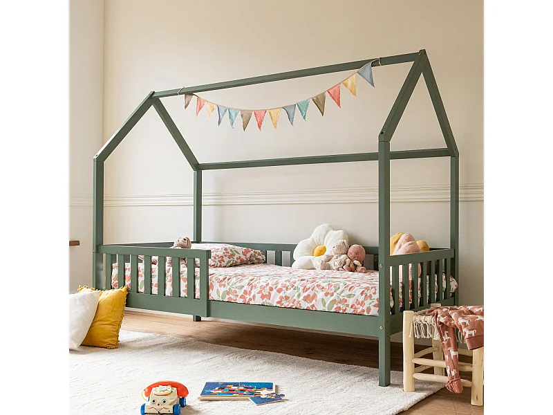 Lit cabane pour enfant 190x90cm vert MARCEAU - HAPPY GARDEN