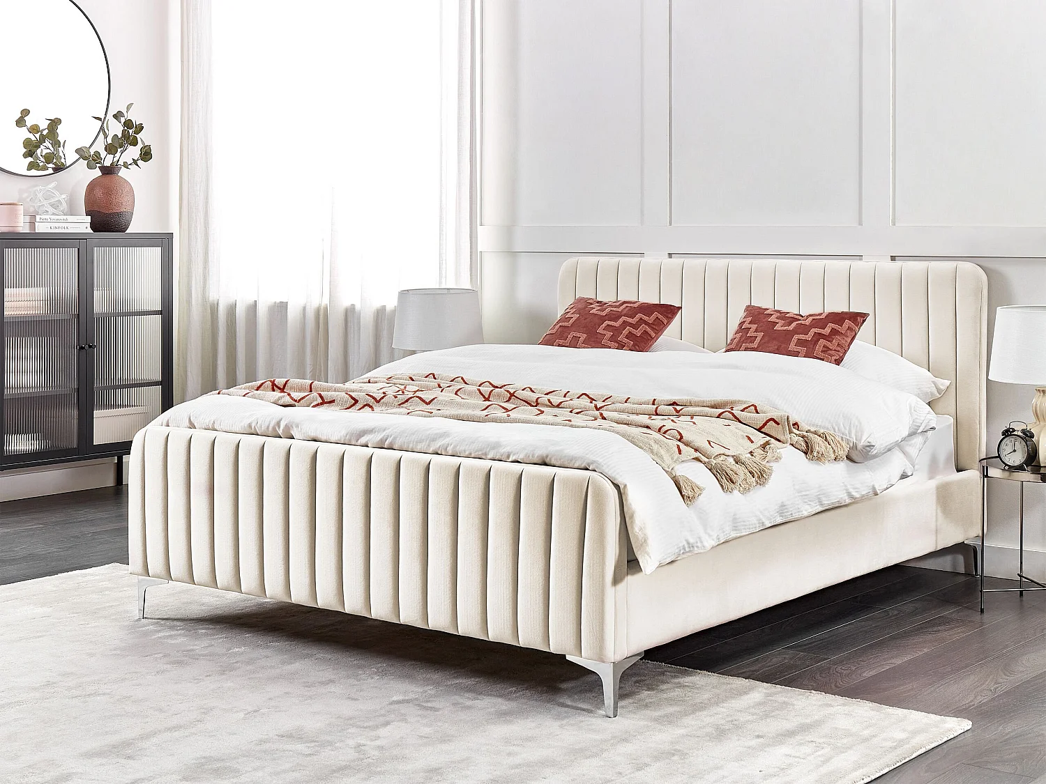 Bed Fluweel LUNAN 160 x 200 cm Lichtbeige