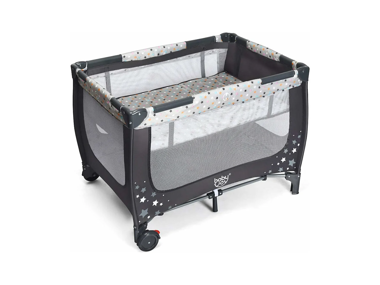 Lit Parapluie Pliant Bébé 0-36 Mois 3 en 1 avec Matelas Roulettes Sac de Transport Charge Max 15KG Gris 125 x 65 x 76CM Gris