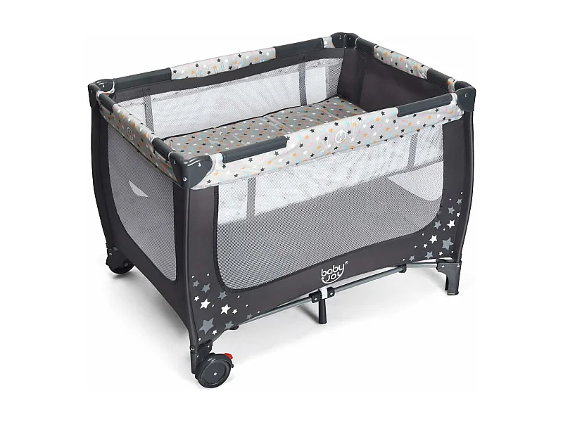 Lit Parapluie Pliant Bébé 0-36 Mois 3 en 1 avec Matelas Roulettes Sac de Transport Charge Max 15KG Gris 125 x 65 x 76CM Gris