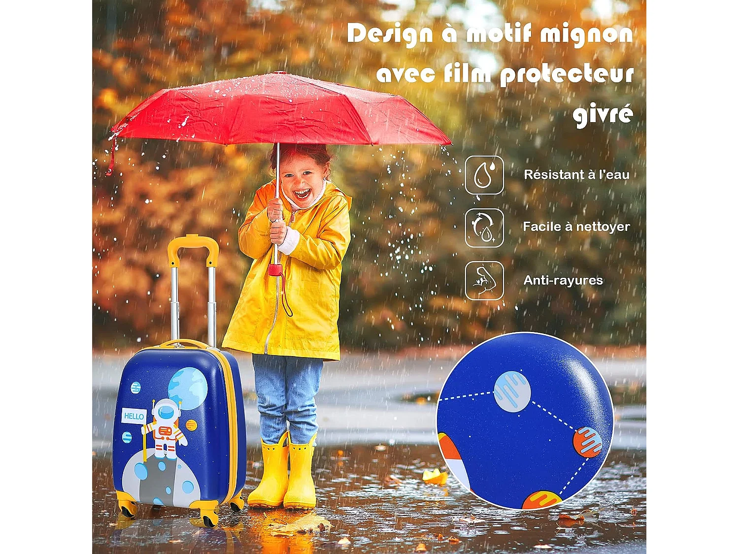 Lot de 2 bagages enfants avec valise à coque rigide enfant à roulette 40,6 cm + sac à dos 30,5 cm