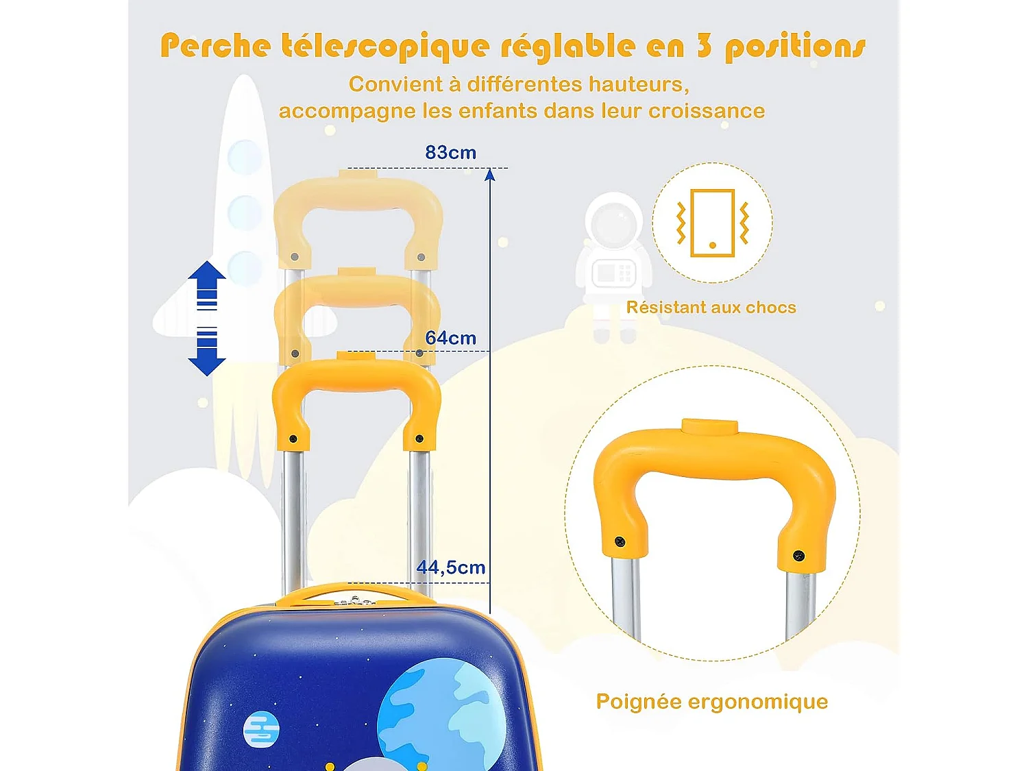 Lot de 2 bagages enfants avec valise à coque rigide enfant à roulette 40,6 cm + sac à dos 30,5 cm