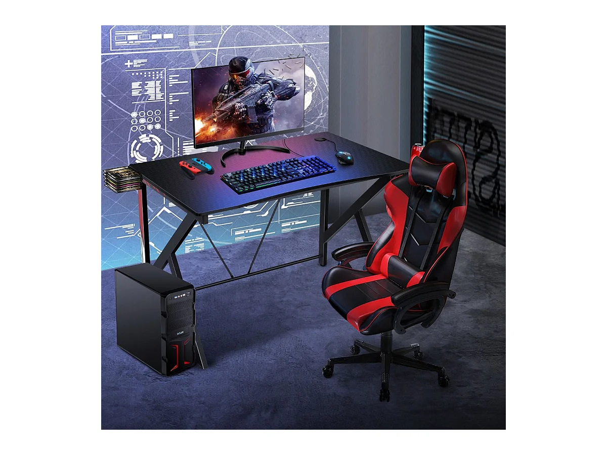 Bureau Gamer Bureau de Jeu pour Gaming avec Stockage Vidéo, Porte-Gobelet et Crochet 115 x 73 x 76,5 CM