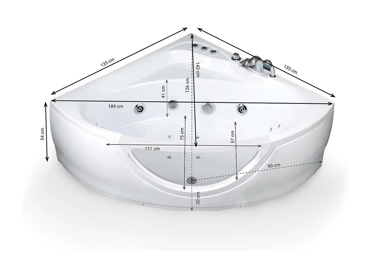 Baignoire Balnéo Tasmanie white Jets 135  x135  x54  cm, by SPALINA