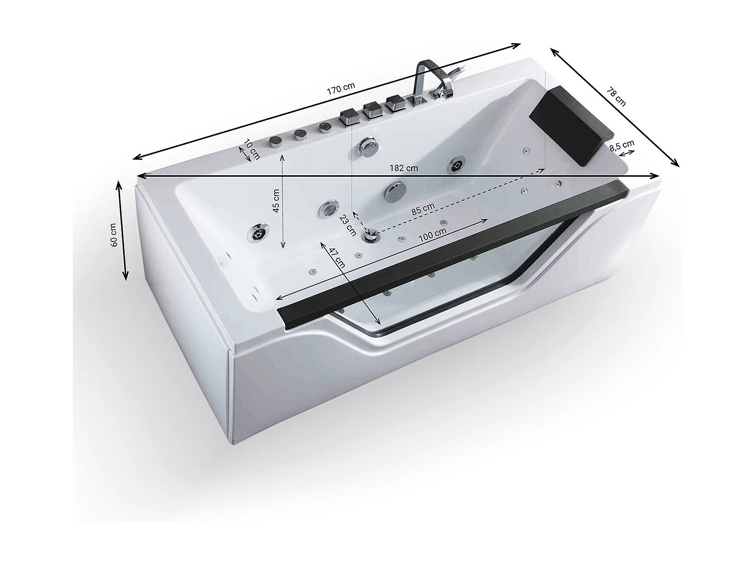 Baignoire Balnéo Tahiti Jets 170  x78  x60  cm, by SPALINA