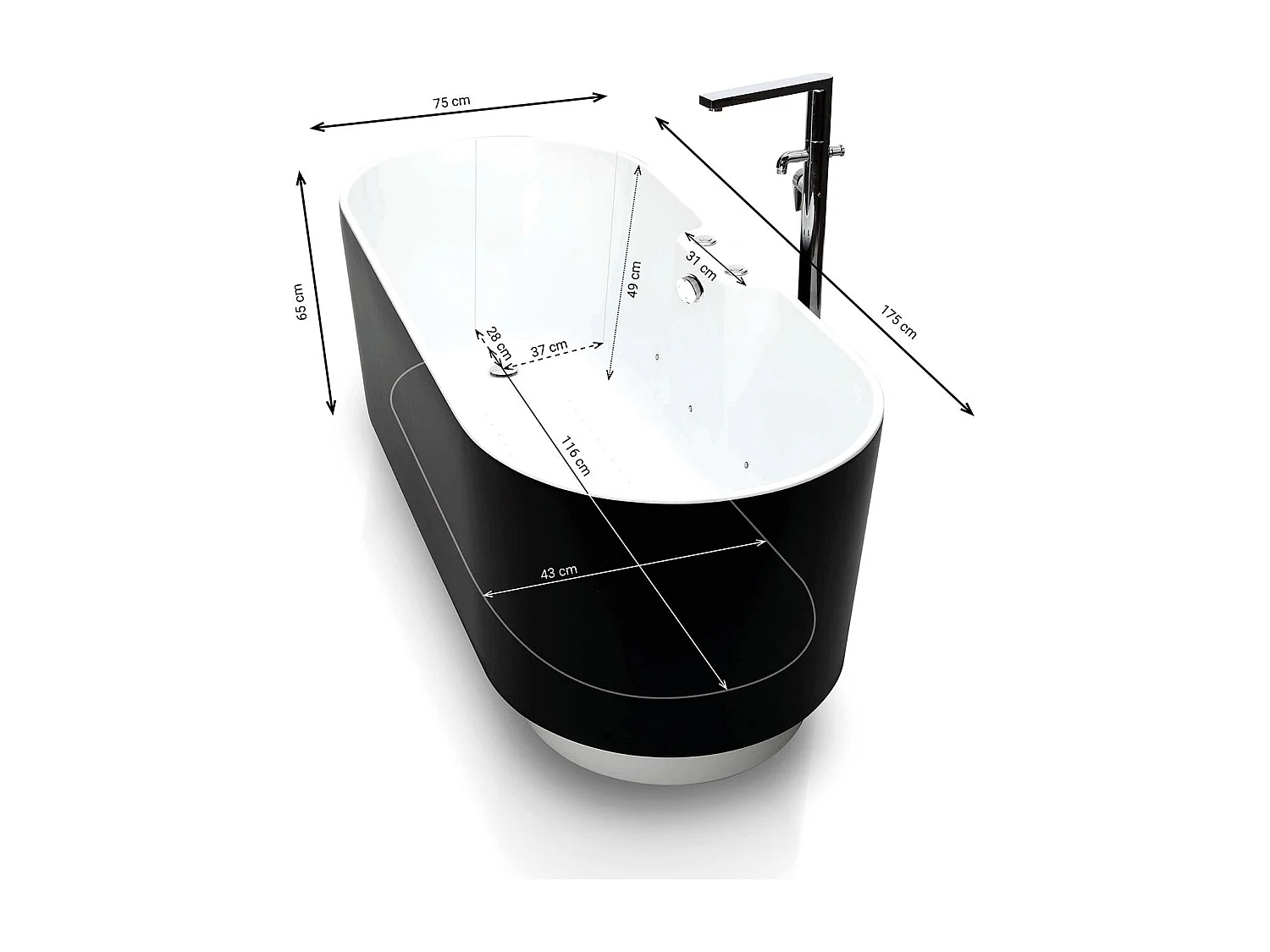 Baignoire Balnéo Ukio Bulle 175  x75  x65  cm, by SPALINA