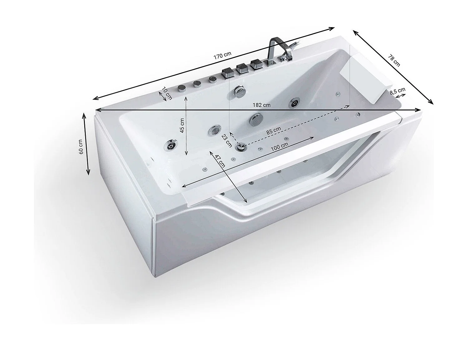 Baignoire Balnéo Tahiti white Jets 170  x78  x60  cm, by SPALINA