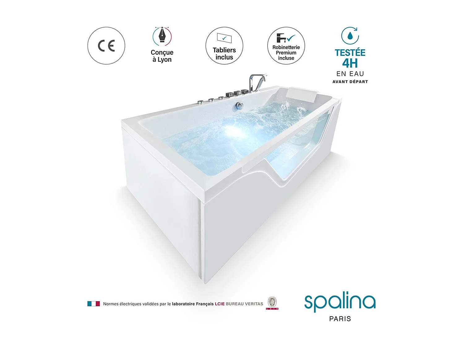 Baignoire Balnéo Tahiti white Jets 170  x78  x60  cm, by SPALINA