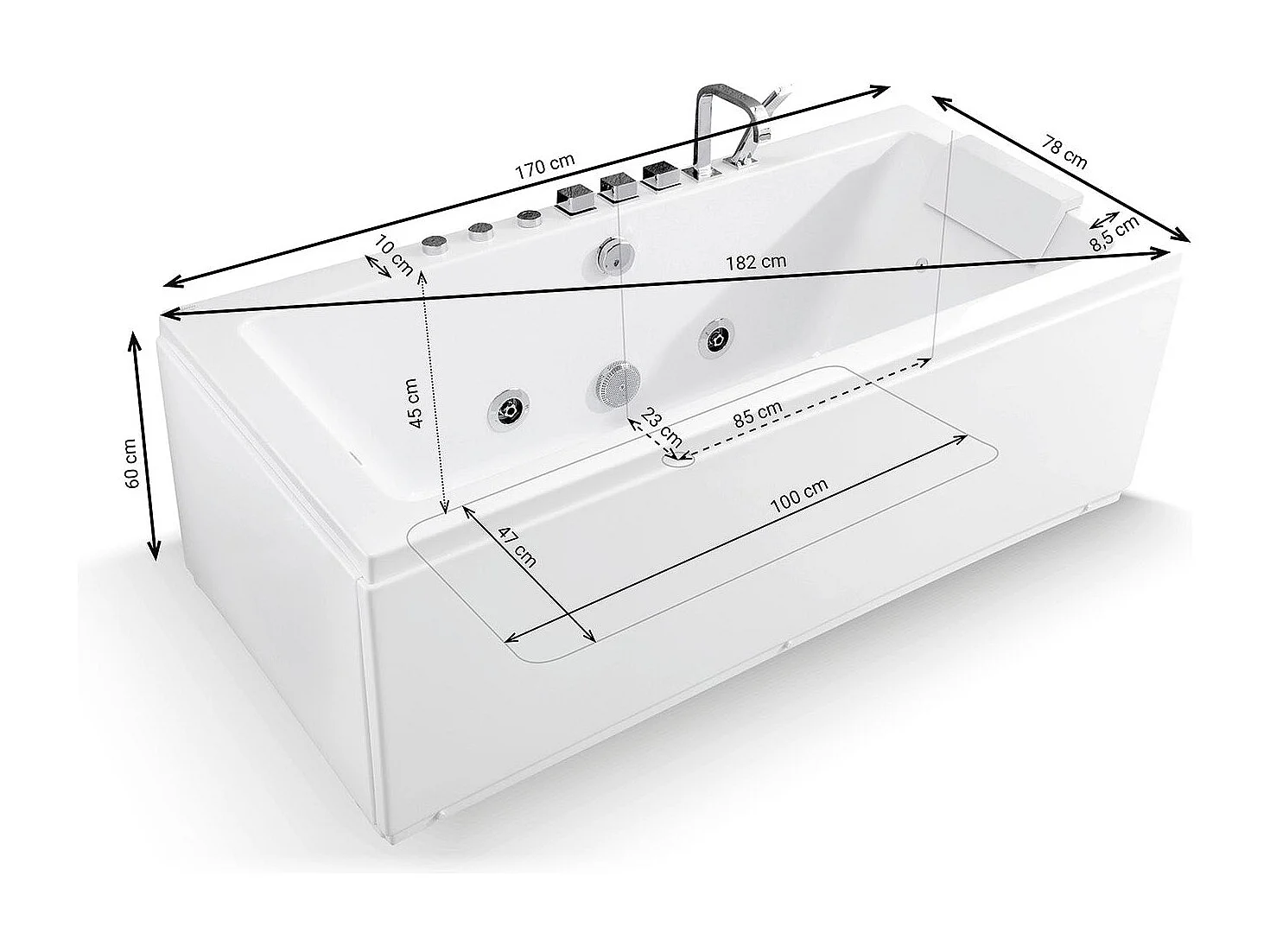 Baignoire Balnéo Sikinos white Jets 170  x78  x60  cm, by SPALINA