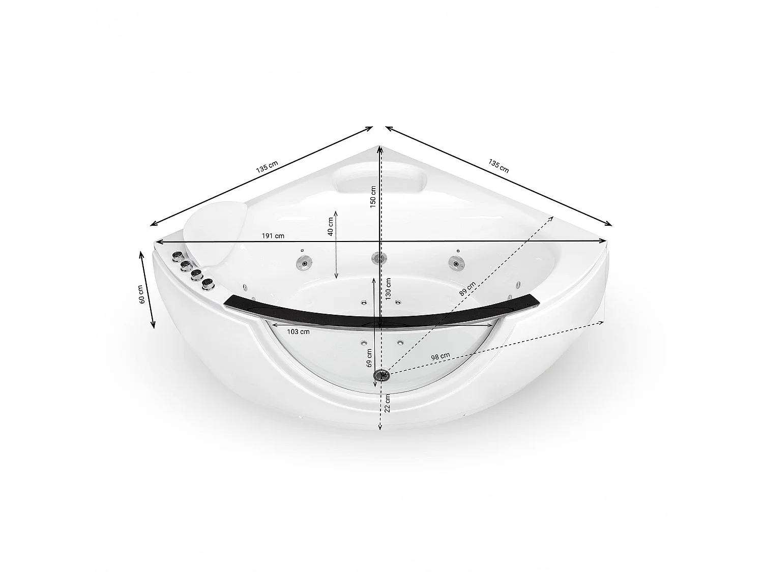 Baignoire Balnéo Samsara Wave 135  x135  x60  cm, by SPALINA