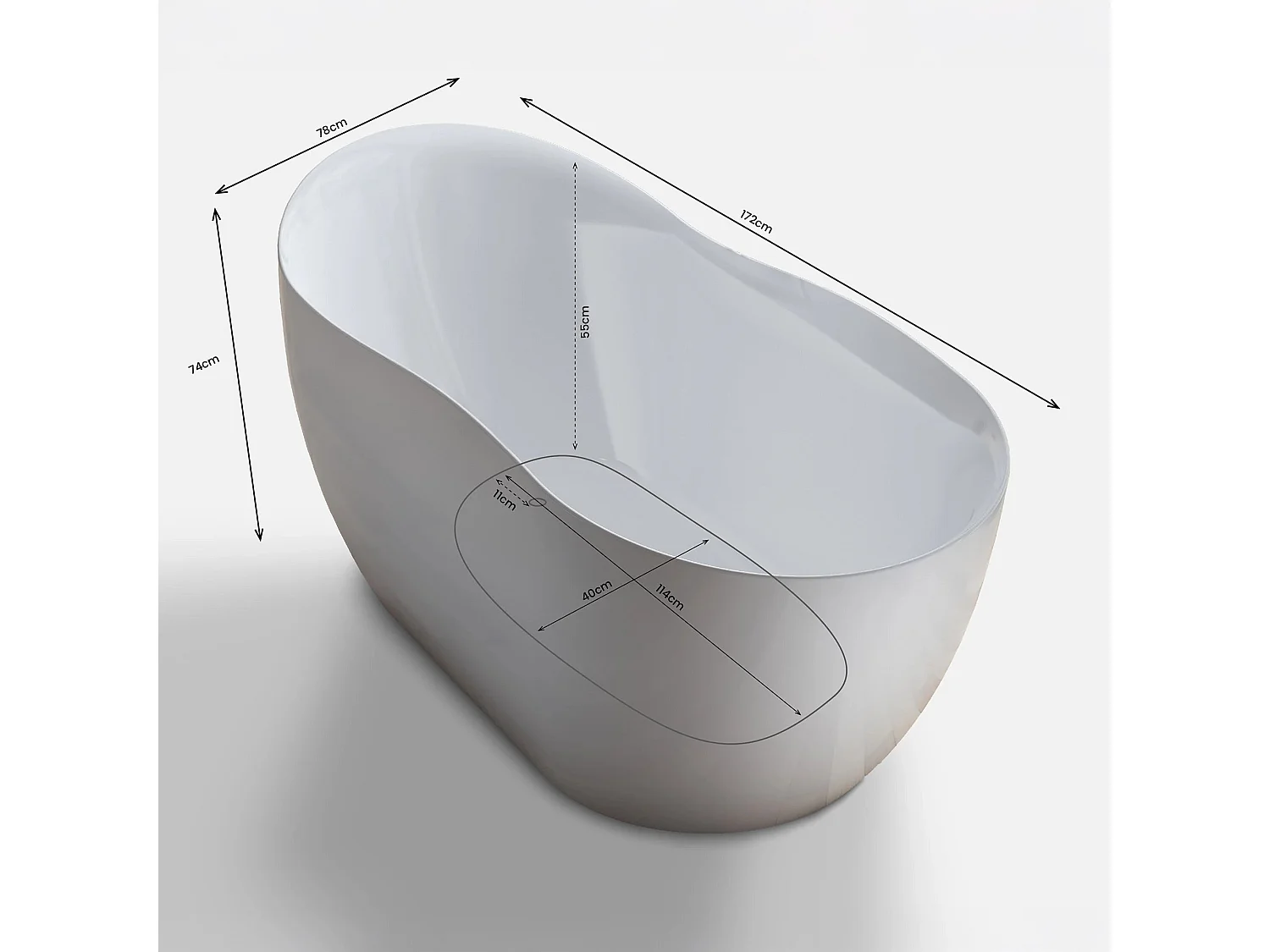 Baignoire Ilot Rivage 172 blanche xxcm, by SPALINA