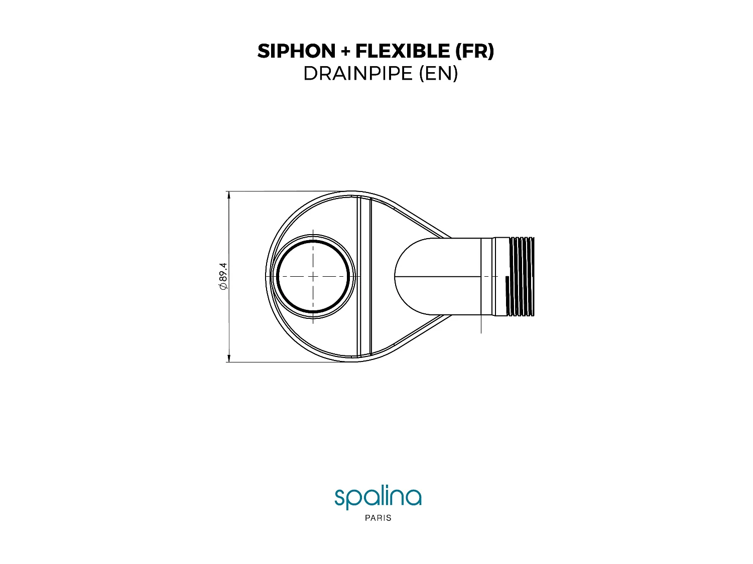 SIPHON EXTRA PLAT+FLEXIBLE - Compatible avec toutes les baignoires îlot SPALINA