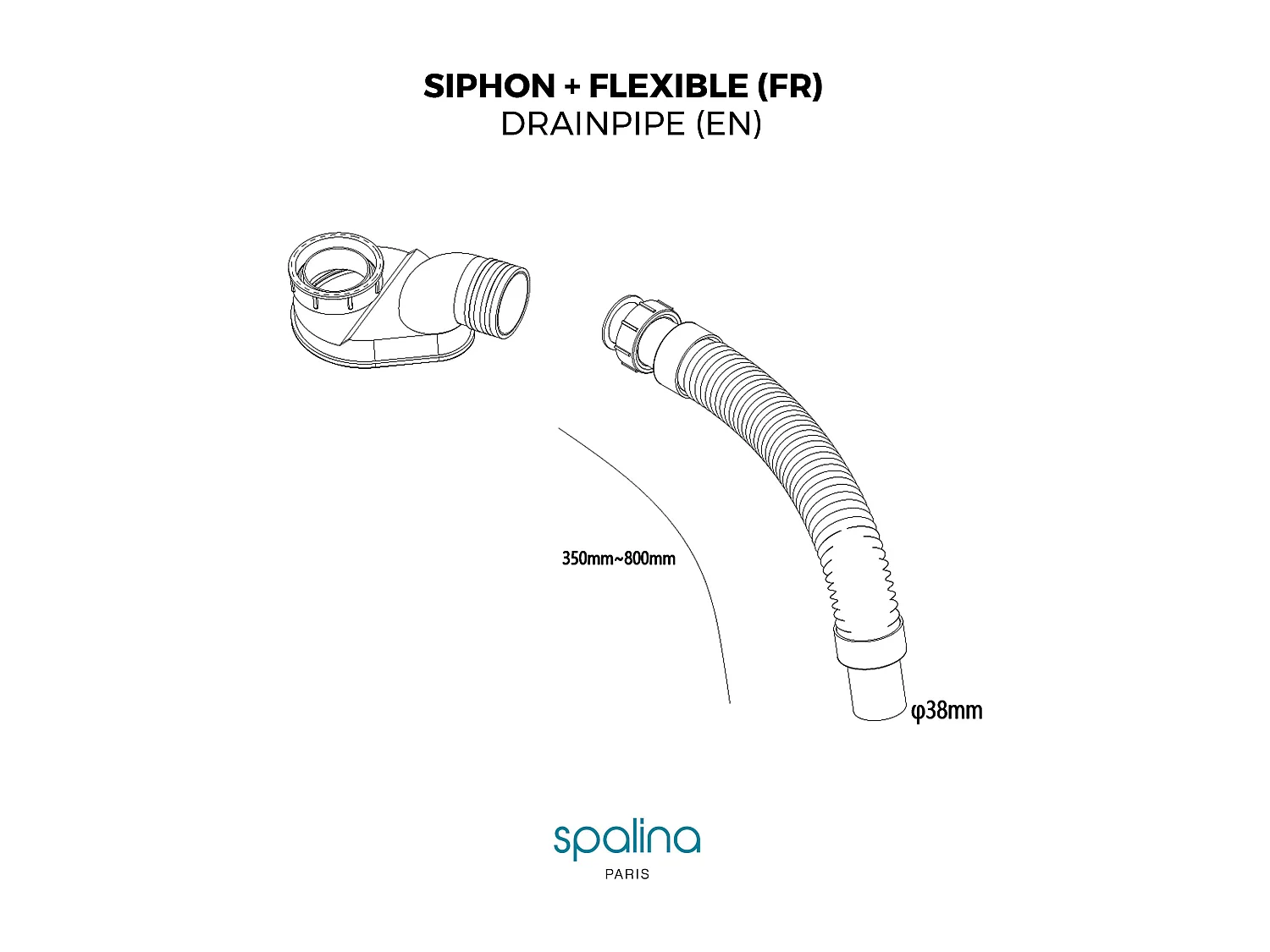 SIPHON EXTRA PLAT+FLEXIBLE - Compatible avec toutes les baignoires îlot SPALINA