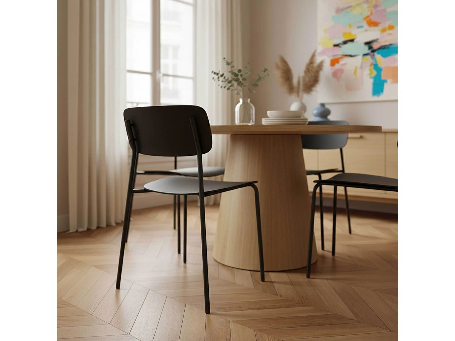 Lot de 2 chaises en acier et plastique noires